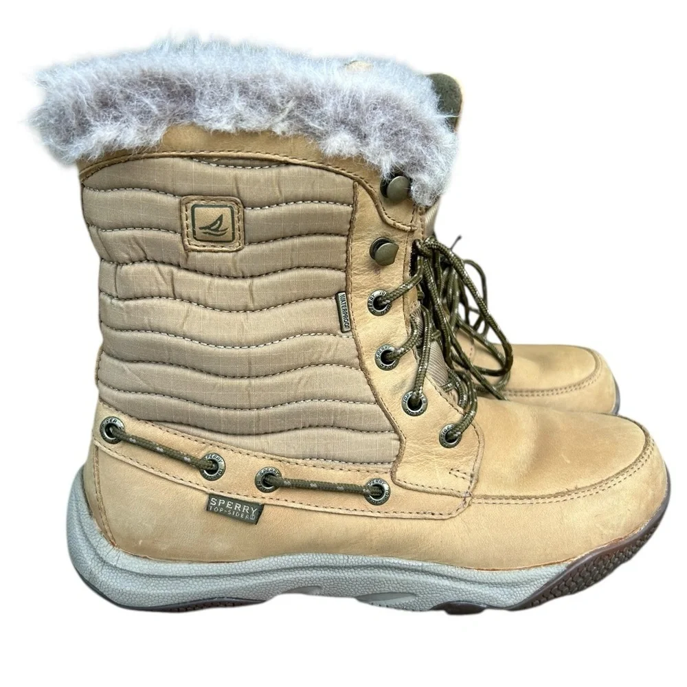 SPERRY WOMEN'S WINTER HARBOR BOOT Brown 6.5 Lace Up Ankle Winter Fur Waterproof